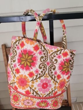 Vera Bradley Pink Orange Floral Quilted Tote